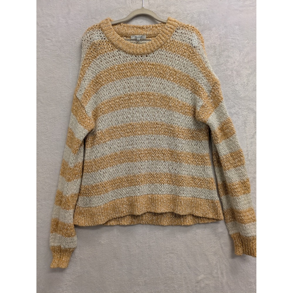 Madewell Striped‎ Knit Sweater Women's Small Beige Cream Cotton Blend